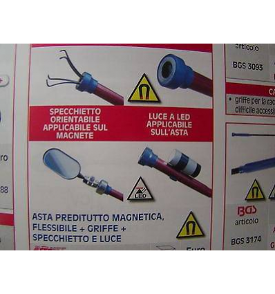 ASTA PRENDITUTTO FLESSIBILE MOLLA A 4 GRIFFE + MAGNETE + SPECCHIO +LUCE LED
